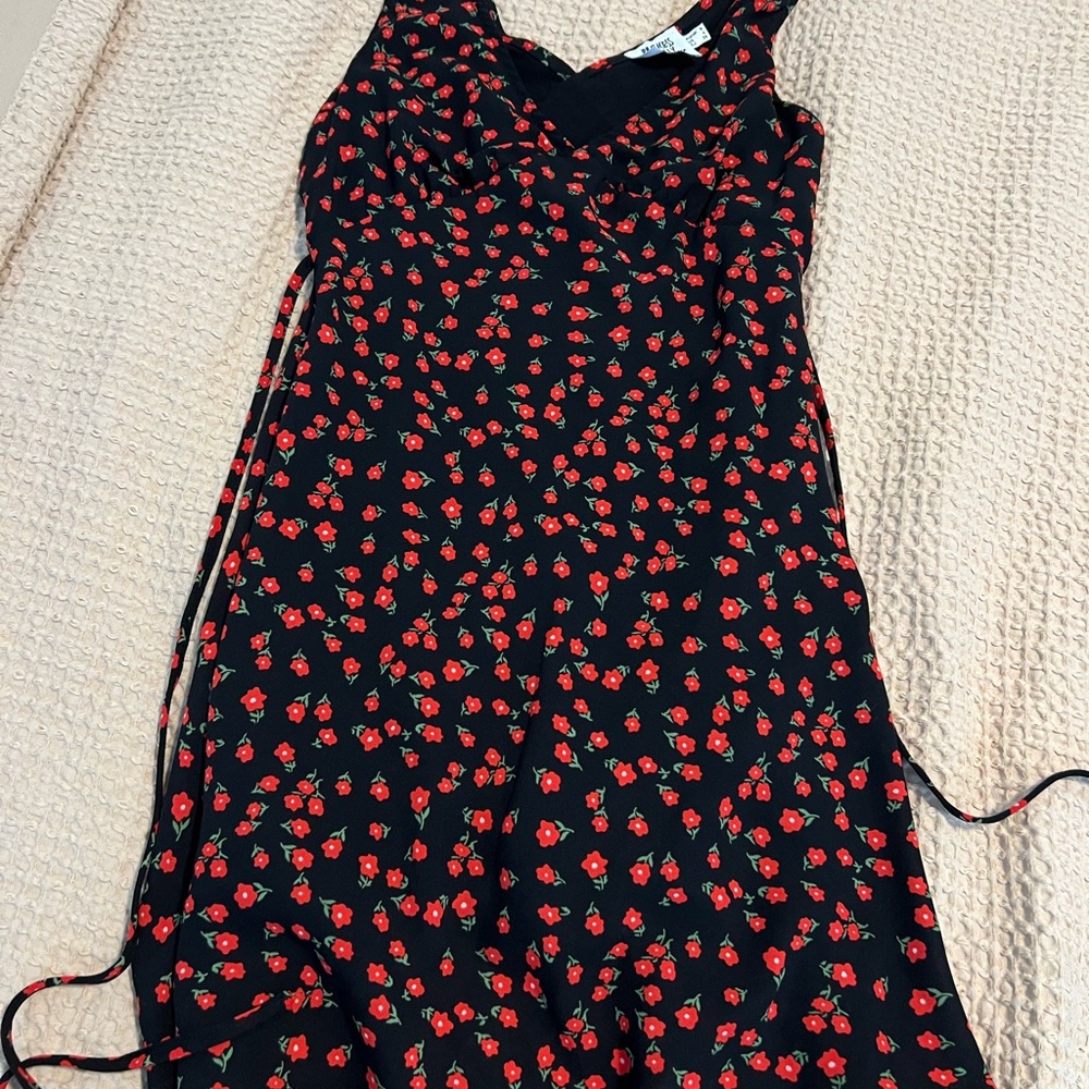 Floral Black and Red Mini Dress
